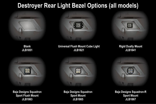 Destroyer Rear Light Bezel, Fits Baja Designs Squadron Flush Mount Lights Bare Steel JT /JL / JK / TJ  / LJ / YJ 1987-2022+
