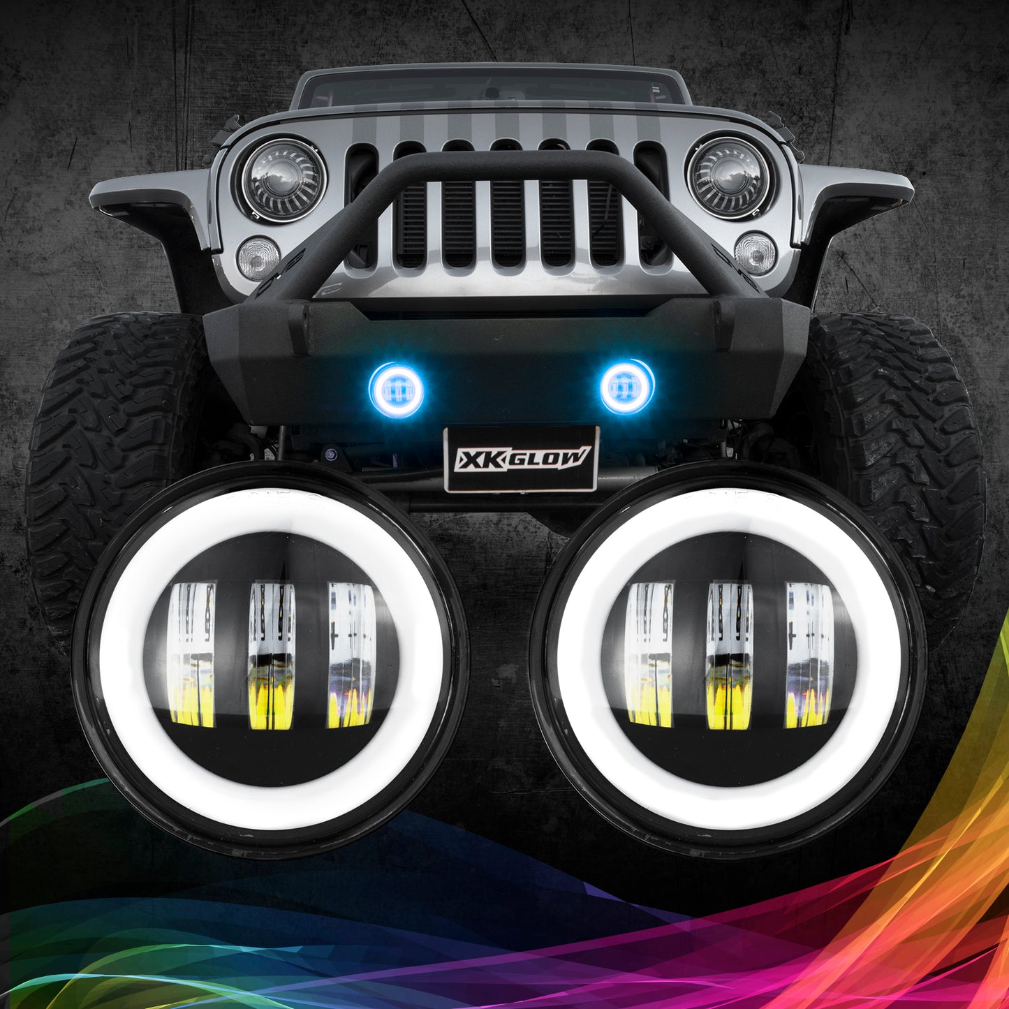 4in Black RGB LED Jeep Wrangler Fog Light XKchrome Bluetooth App Controlled Kit - No Controller