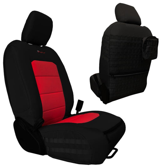 BARTACT 2018 Jeep JL Tactical Seat Covers Front (Pair) - SRS and Non-SRS Outer Color Black Insert Color Red - 4 DOOR JL ONLY -