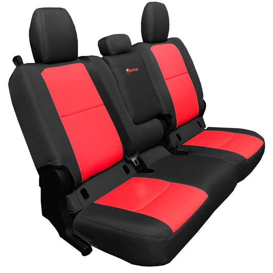 Rear 4 Door seat covers for a 2019+ Jeep Gladiator BLACK - RED ( WITH FOLD ARM REST)