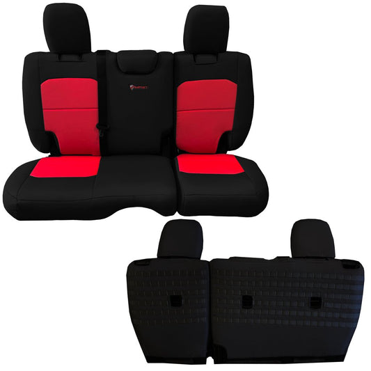 BARTACT 2018 Jeep JL Tactical Seat Cover Rear Split Bench 4 Door Outer Color Black Insert Color Red - 4 DOOR JL ONLY -