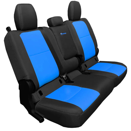 Rear 4 Door seat covers for a 2019+ Jeep Gladiator BLACK - BLUE ( WITH FOLD ARM REST)