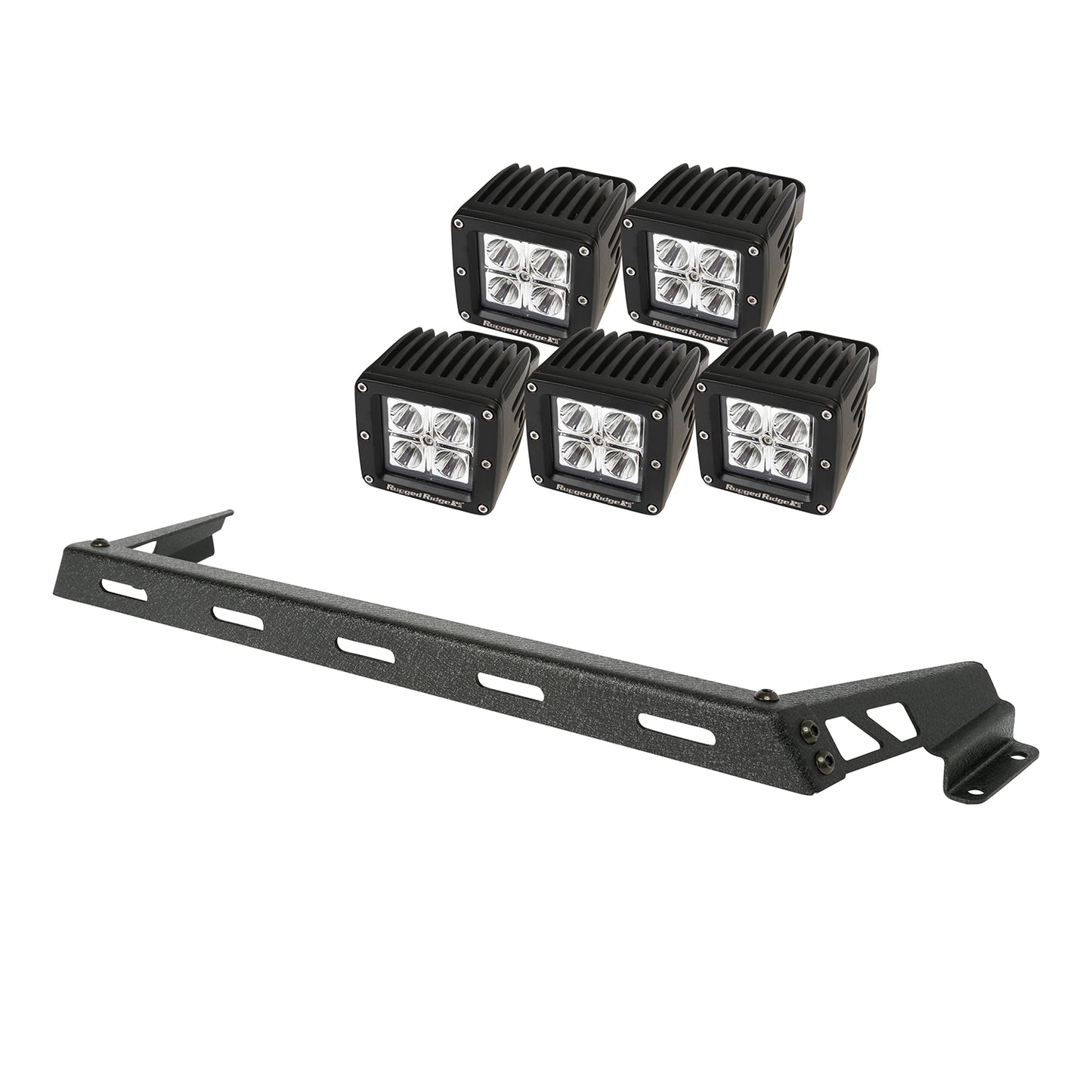 Hood Light Bar Kit, Textured Black, 5 Square LEDs; 07-16 Jeep Wrangler