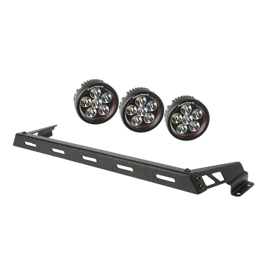 Hood Light Bar Kit, Textured Black, 3 Round LEDs; 07-16 Jeep Wrangler