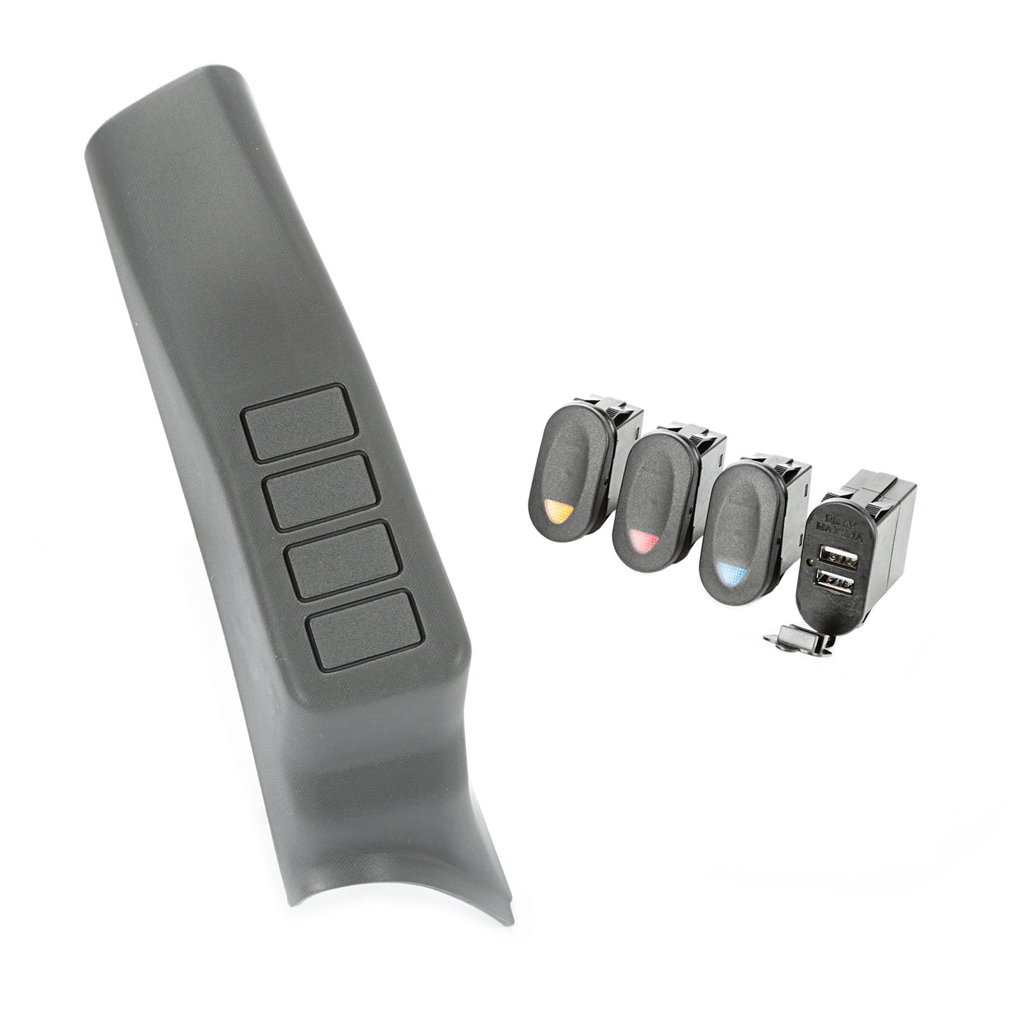 A-Pillar Switch Pod, 3 Switch, Dual USB Connector; 07-10 Wrangler