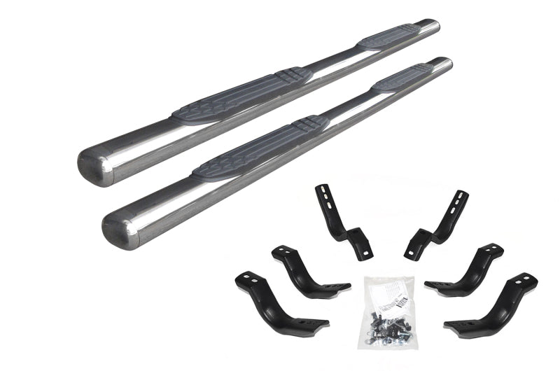 20-C GLADIATOR SIDE STEPS 4IN WIDE 1000 SERIES POLISHED STAINLESS-COMPLETE KIT:SIDESTEP+BRACKETS