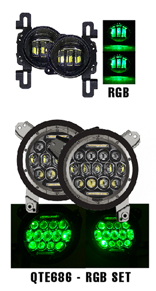 Jeep Wrangler JL/JT Gladiator 9 Inch RGB Headlight/4 Inch Fog Light Set Quad Lock/Interlock Compatible Quake LED