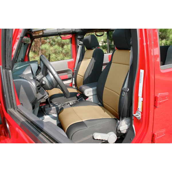 SEAT COVER KIT, FRONT, NEOPRENE, BLACK/TAN; 11-18 JEEP WRANGLER JK