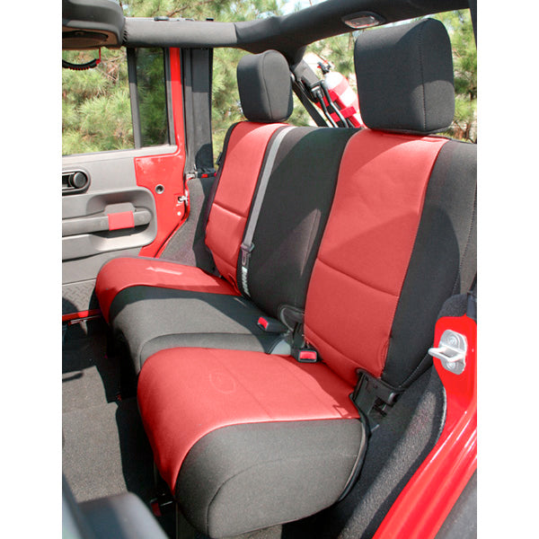 SEAT COVER, REAR, NEOPRENE BLACK/RED; 07-18 JEEP WRANGLER JKU