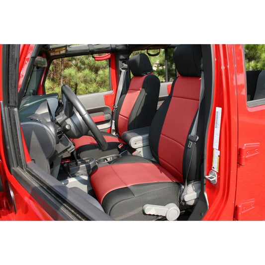 Seat Cover Kit Front Neoprene Black Red 07-10 Jeep Wrangler JK