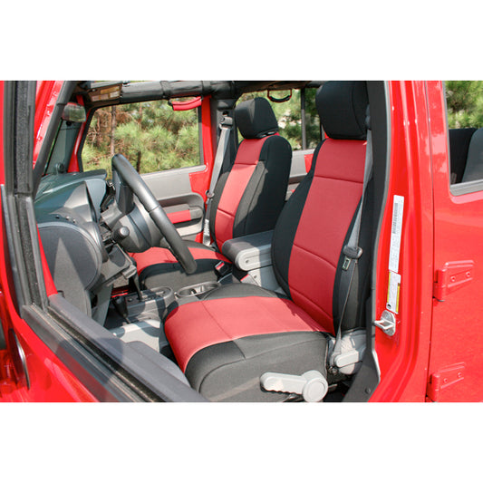 Seat Cover Kit Front Neoprene Black Red 11-18 Jeep Wrangler