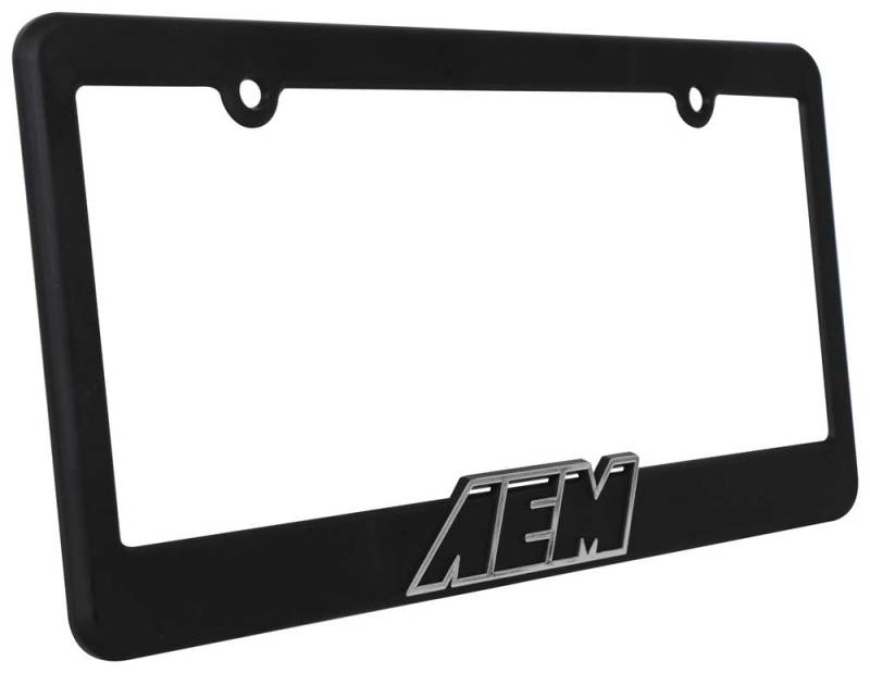 AEM License Plate Frame - Black w/ White Lettering