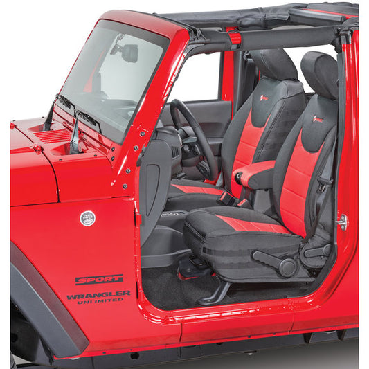 BARTACT SUPER 2013-18 Jeep JK Seat Covers Front (Pair) - SRS and non-SRS COMPLIANT Outer Color Black Insert Color Red