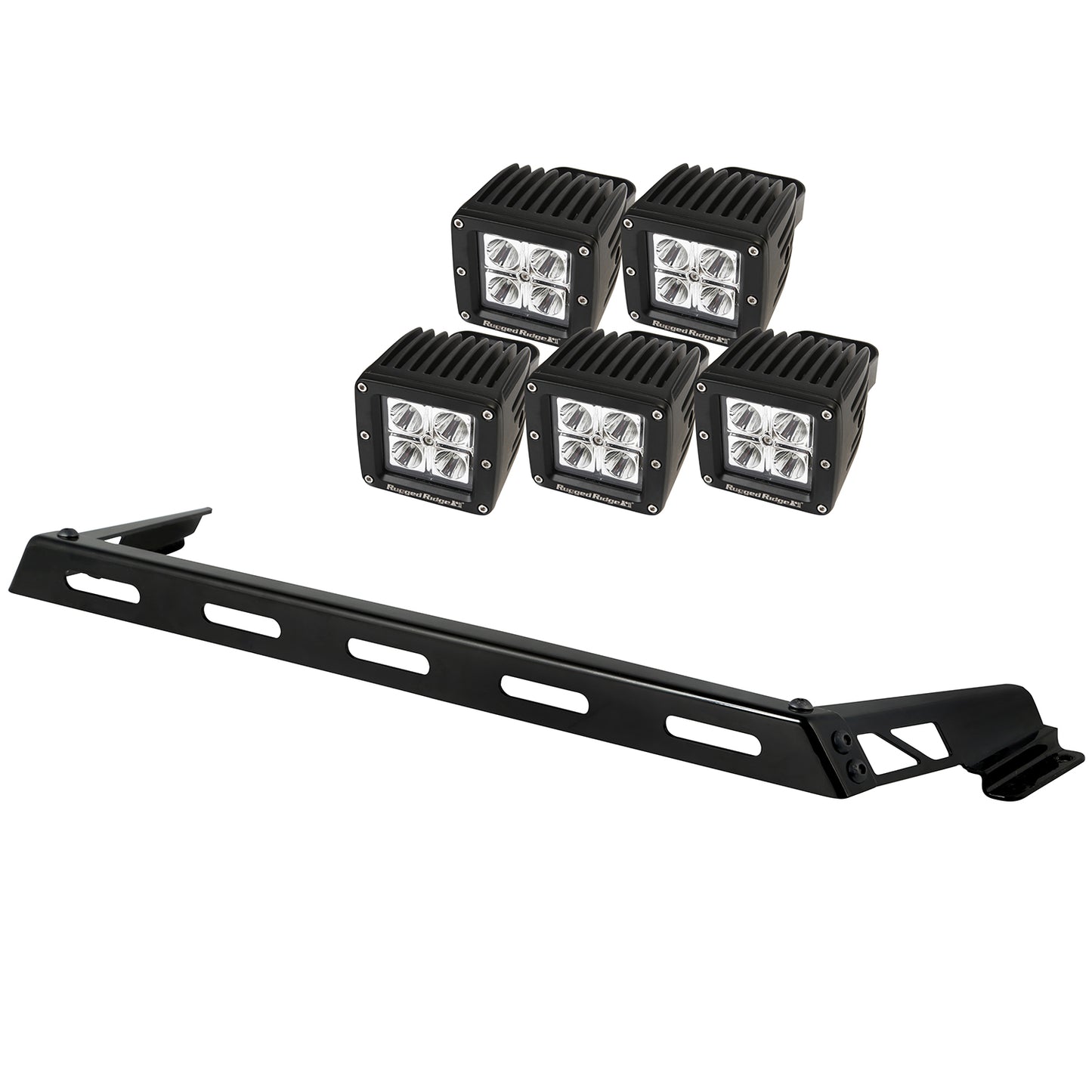 Hood Light Bar Kit, 5 Cube LED Lights; 07-16 Jeep Wrangler JK