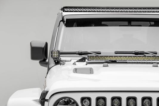 Jeep JL, Gladiator Front Roof LED Kit with (1) 50 Inch LED Straight Single Row Slim Light Bar and (2) 3 Inch LED Pod Lights - PN #Z374831-KIT2S