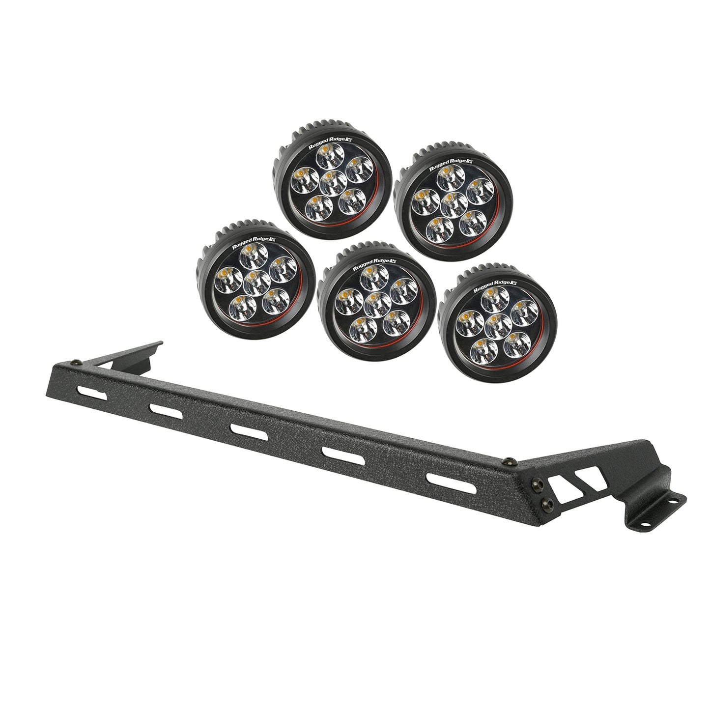 Hood Light Bar Kit, Textured Black, 5 Round LEDs; 07-16 Jeep Wrangler