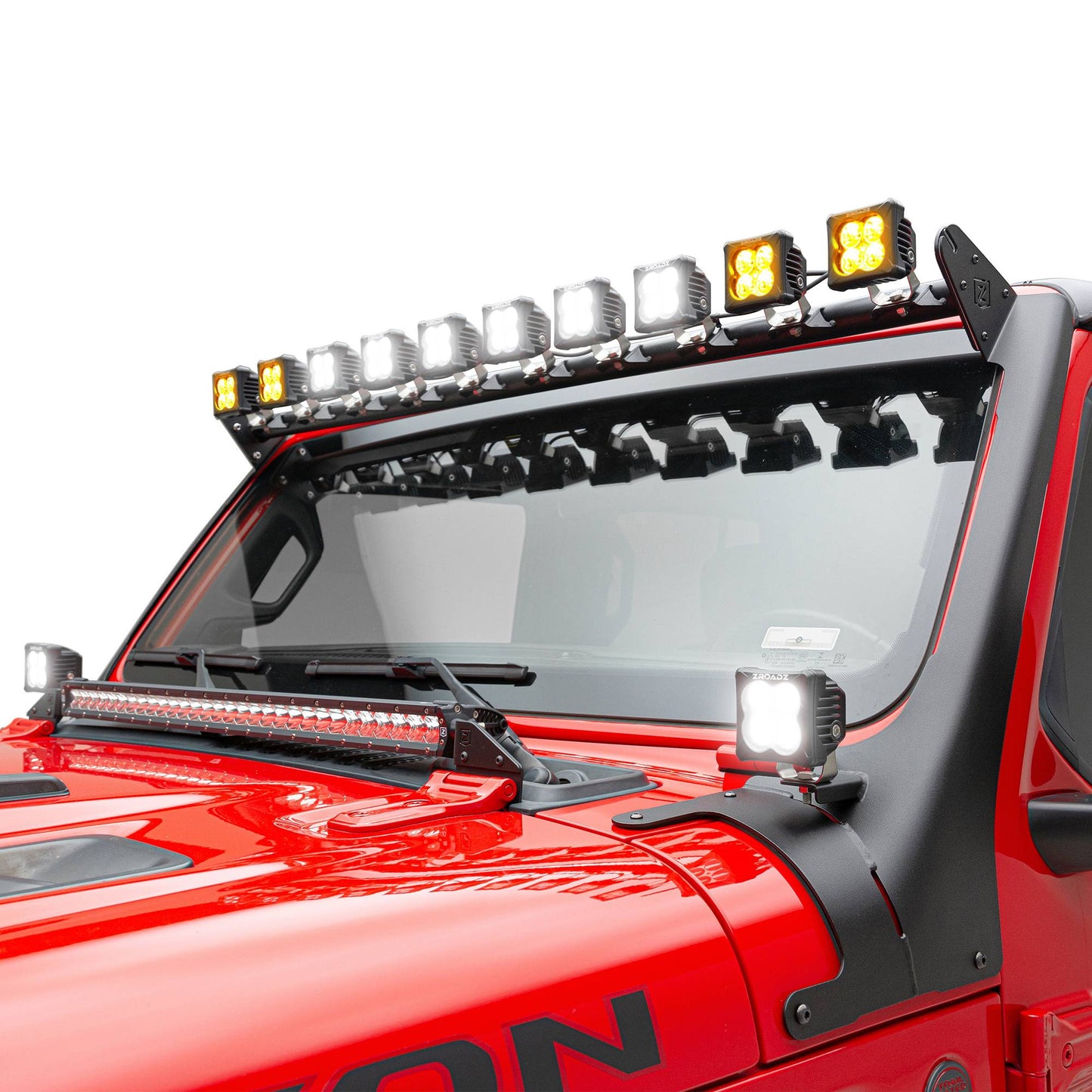 2019-2022 Jeep JL, Gladiator Multi-LED Roof Cross Bar and 2-Pod A-Pillar Complete KIT w/(12) 3-Inch ZROADZ Light Pods