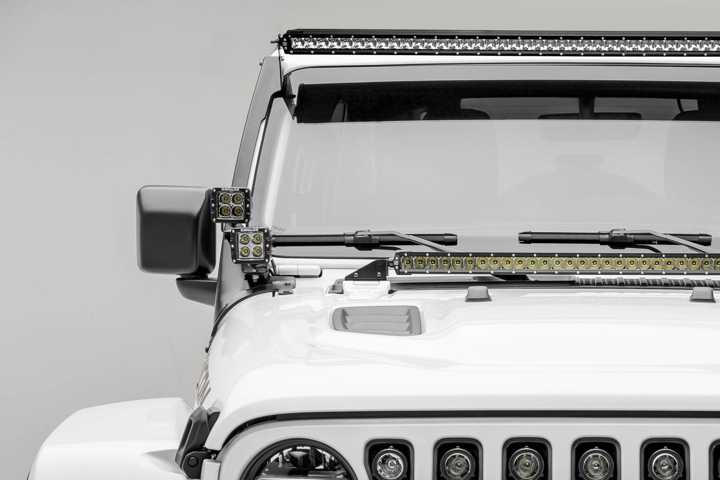 Jeep JL, Gladiator Front Roof LED Kit with (1) 50 Inch LED Straight Single Row Slim Light Bar and (4) 3 Inch LED Pod Lights - PN #Z374831-KIT4S