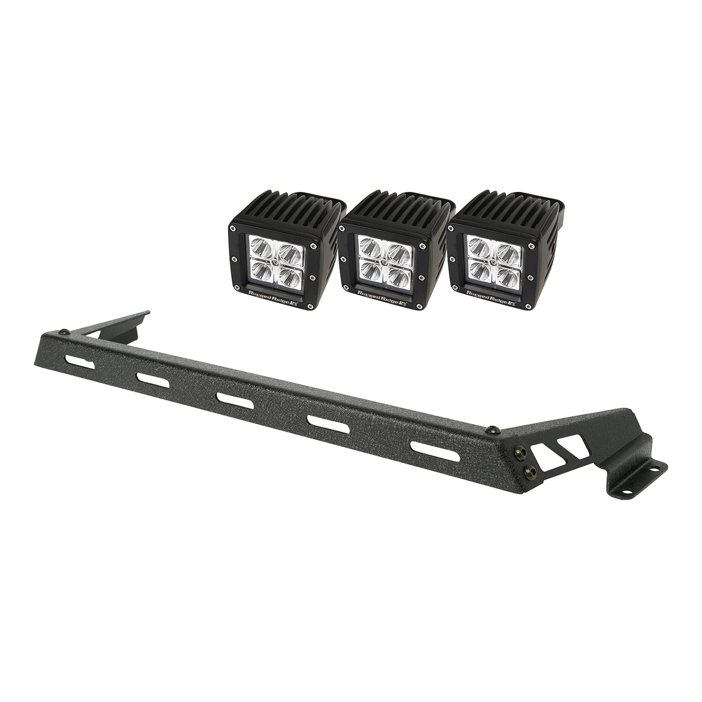 Hood Light Bar Kit, Textured Black, 3 Square LEDs; 07-16 Jeep Wrangler