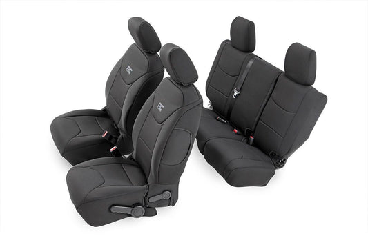 Jeep Neoprene Seat Cover Front & Rear Combo Black 13-18 Wrangler JK Unlimited Rough Country