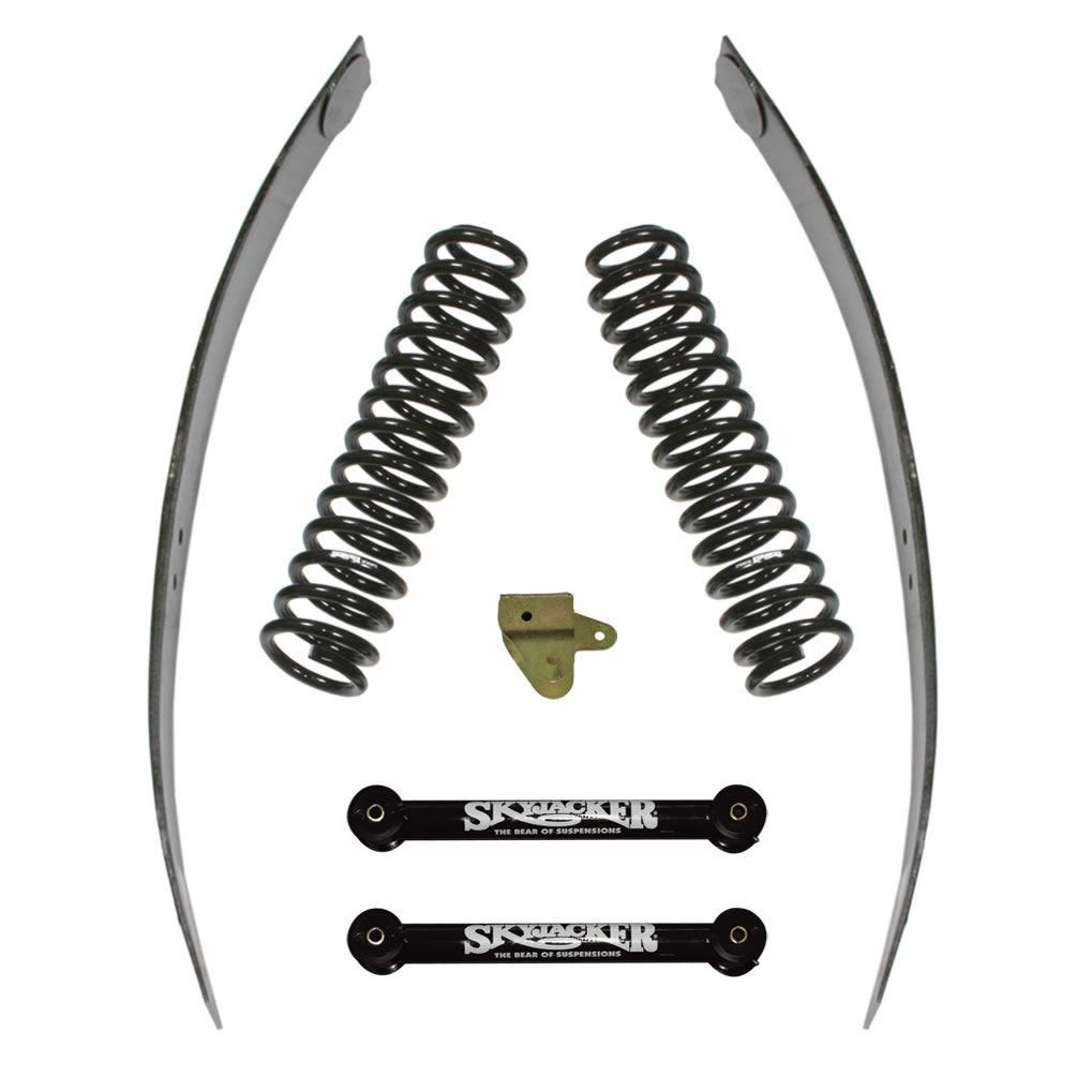 Jeep Cherokee Standard Lift Kit 3 Inch Lift 84-01 Cherokee Includes Front Coil Springs Rear Add-A-Leafs Front Lower Links Track Bar Relocation Bracket Skyjacker