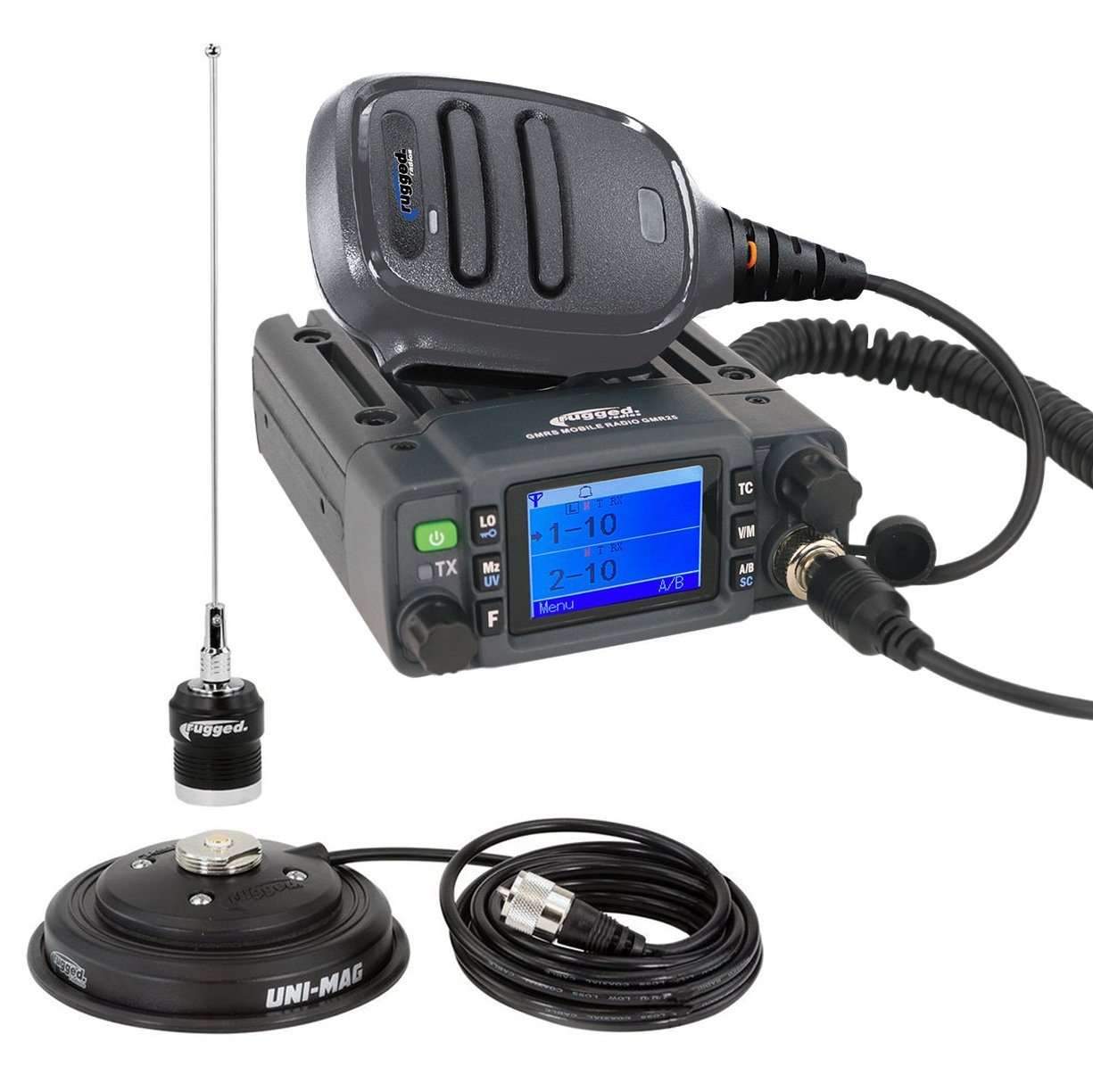 Waterproof Radio Kit & External Speaker - GMRS Band Mobile Radio, Hand Mic, Antenna, Cabling, Waterproof Speaker